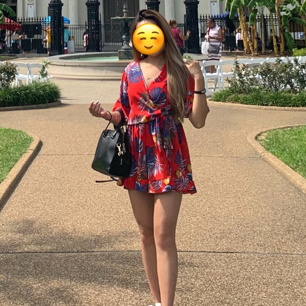 Red Floral Short Sleeve Romper XS-S